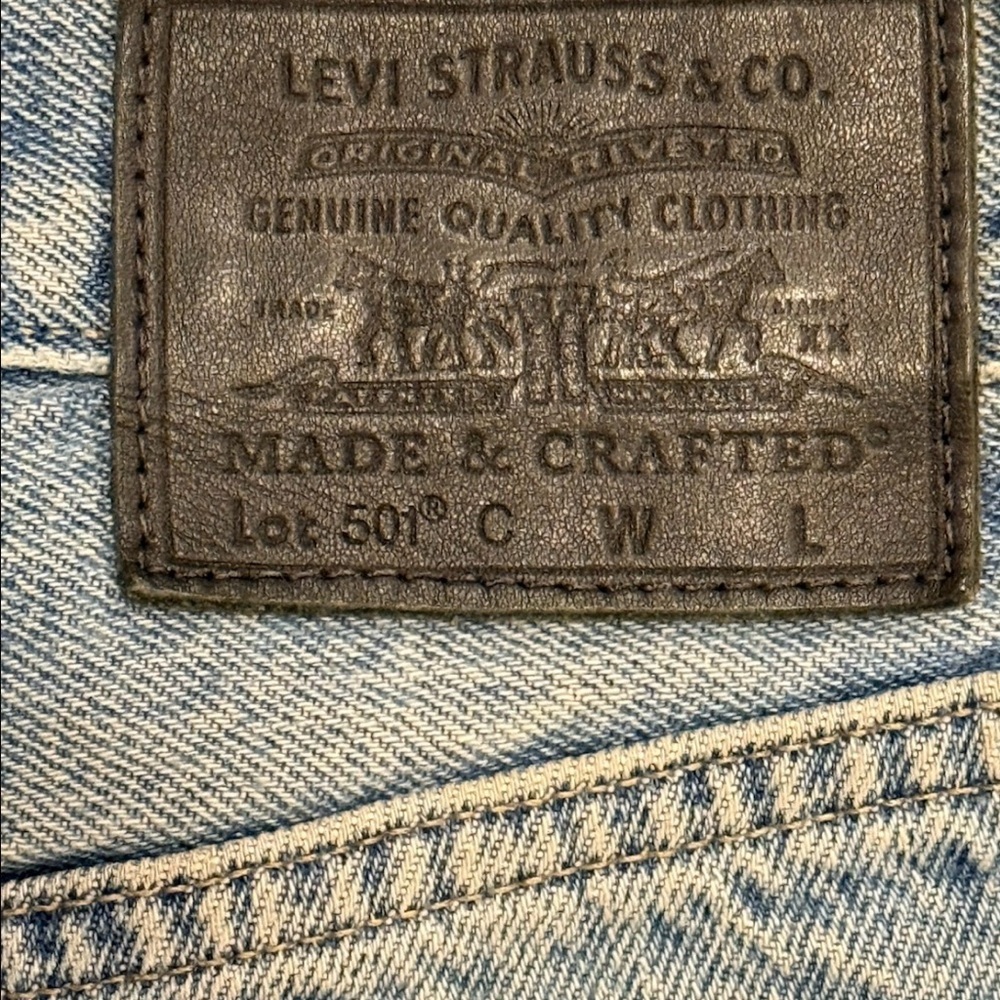 Levi’s 501 Crop Straight Leg Selvedge Denim Jeans Y2K W25 Blue - Picture 12 of 13